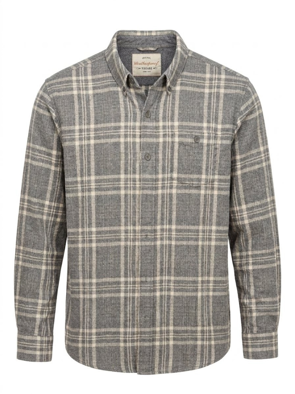 Weatherproof Vintage Men's Grey Plaid Button-Down Flannel Shirt